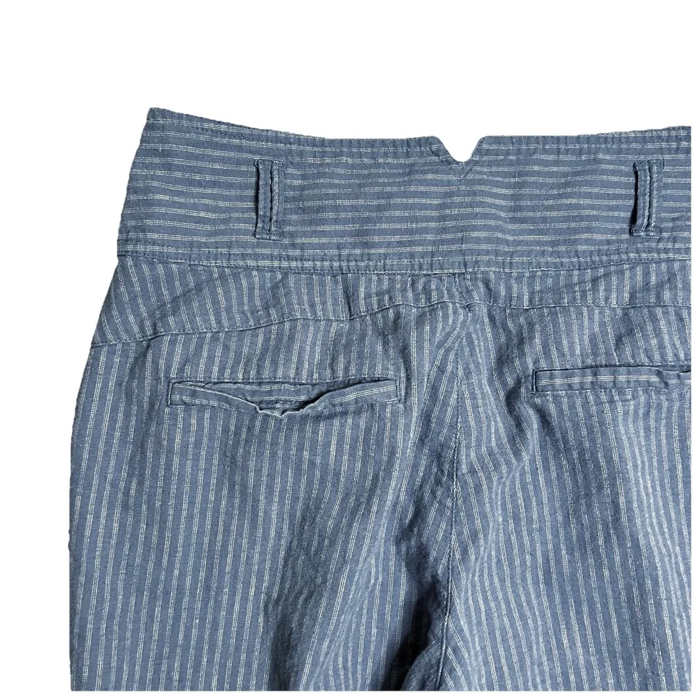 Sundance Amelia Trouser Pants Womens‎ 8 Linen Blend Pleated Pinstripe Blue Beige